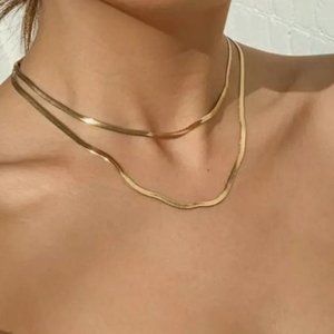 NEW 18K GOLD DOUBLE-LAYERED SNAKE NECKLACE